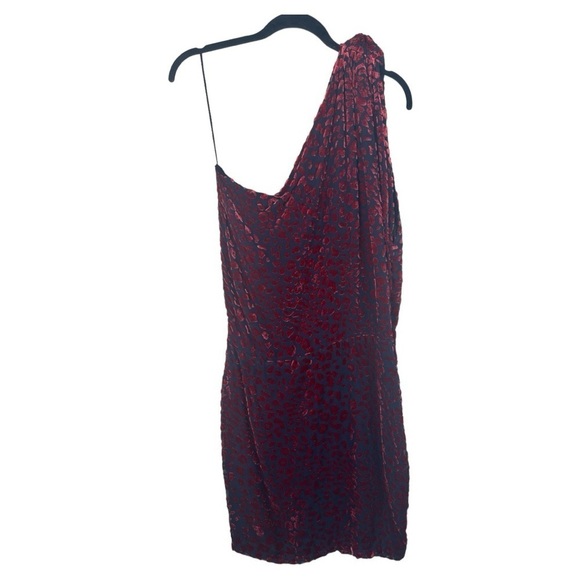 IRO Moon Velvet Animal Print Burgundy Burnout One Shoulder Mini Dress NWT Size 4 - Picture 9 of 10